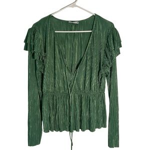 Zara Emerald Ruffle Sleeve Blouse